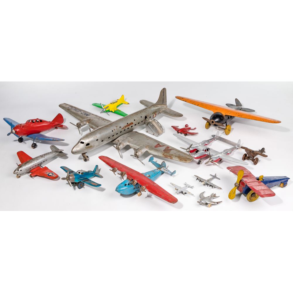 Appraisal: METAL AIRPLANE ASSORTMENT tin and die cast items including attributed