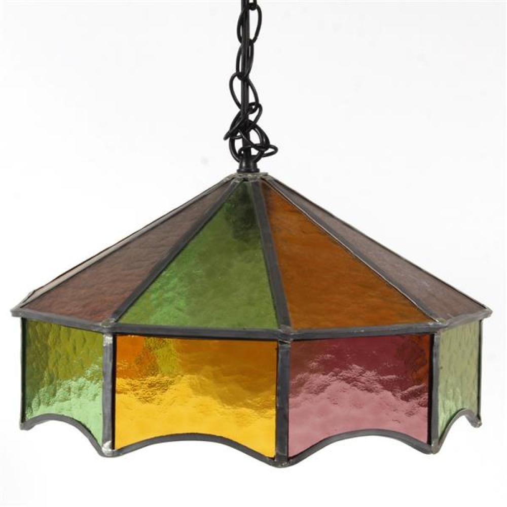 Appraisal: LEADED STAINED GLASS PUB TAVERN PENDANT LIGHT WITH MULTI COLORED