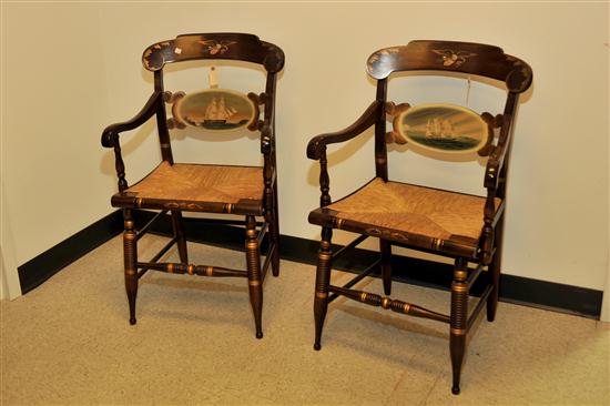 Appraisal: PAIR OF HITCHCOCK ARMCHAIRS Limited edition chairs with stenciled splats