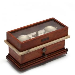 Appraisal: Apothecary Scale wooden box marble counter and hinged glass top