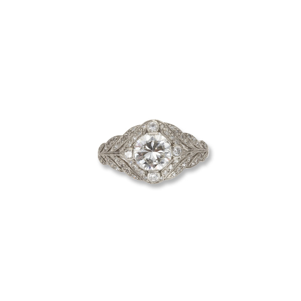 Appraisal: Platinum Filigree Ring set with a brilliant cut diamond approx