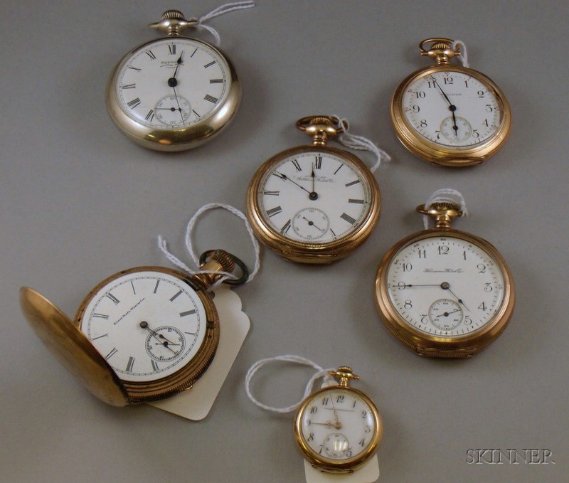 Appraisal: Group of Six Pocket Watches by Waltham Hampden and Elgin