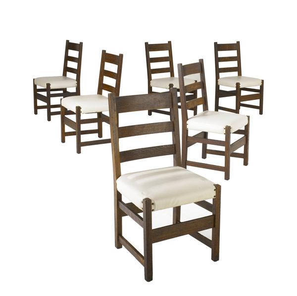 Appraisal: L J G STICKLEY Set of six ladderback dining chairs