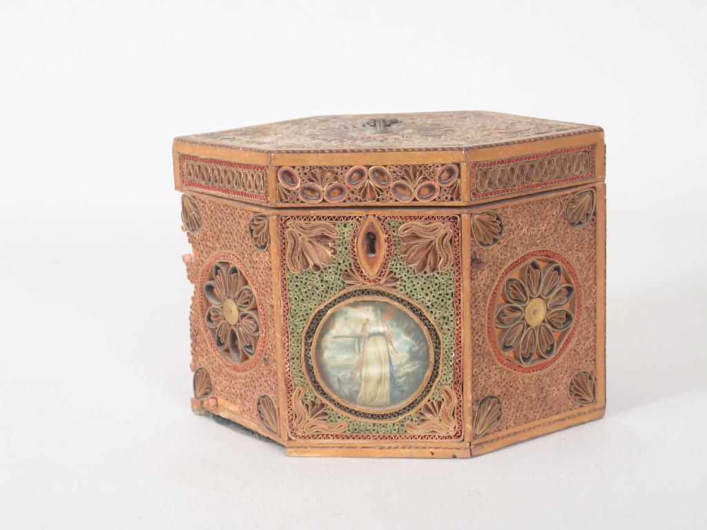 Appraisal: A Georgian rolled paper Tea Caddy of lozenge form with