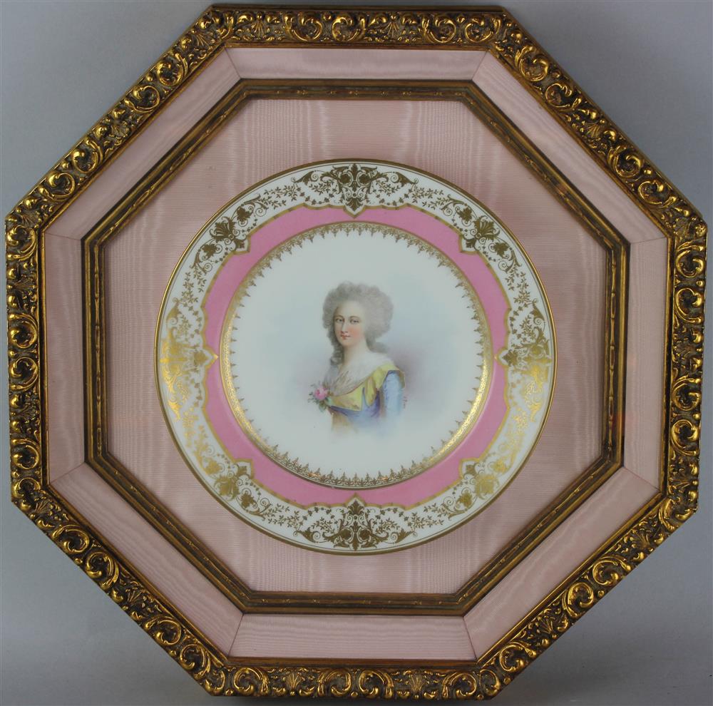 Appraisal: SEVRES STYLE PINK-GROUND CABINET PLATE bearing spurious iron-red marks and