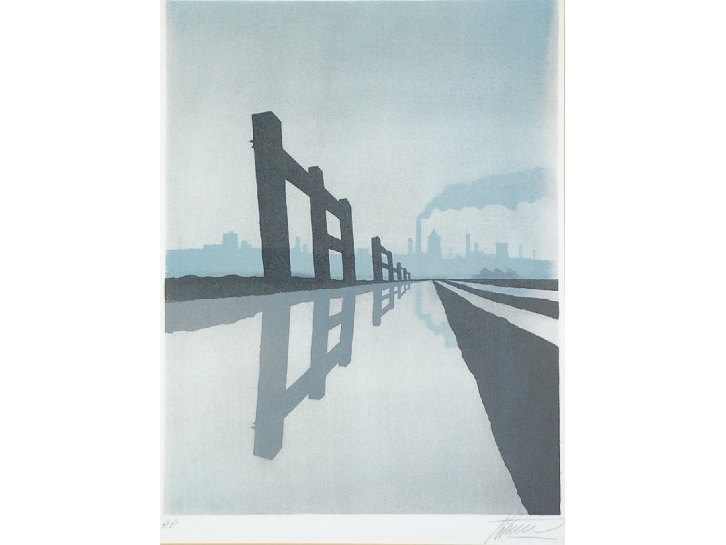 Appraisal: TREVOR GRIMSHAW ARTIST SIGNED PRINT Reflected fence x cm x