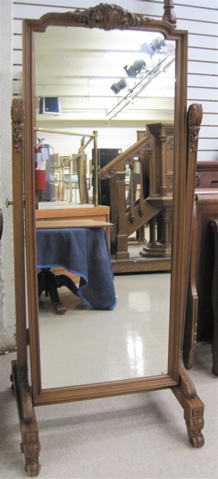 Appraisal: CARVED AND MOLDED MAHOGANY CHEVAL MIRROR American early th century