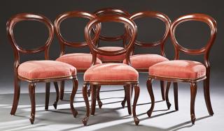 Appraisal: Set of Six Carved Mahogany Louis XV Style Dining C