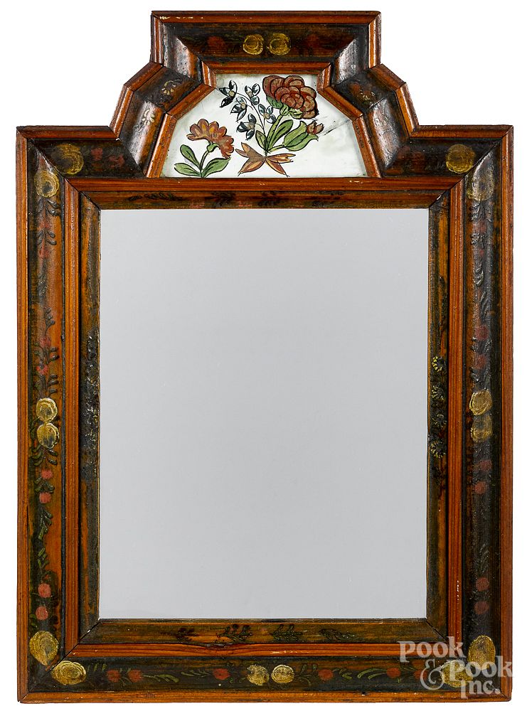 Appraisal: Painted courting mirror mid th c Painted courting mirror mid