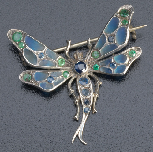 Appraisal: Art Nouveau dragonfly brooch in sterling with blue plique- -jour