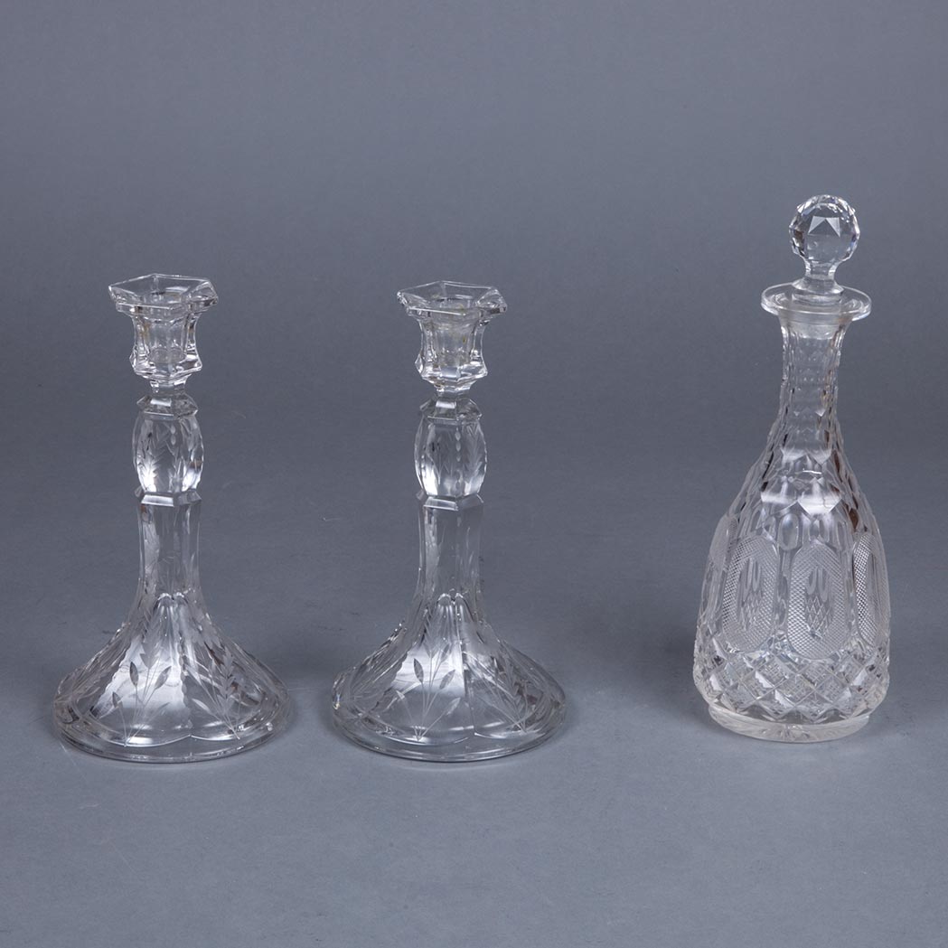 Appraisal: Group of Eight Glass Table Articles Including candlesticks and decanters