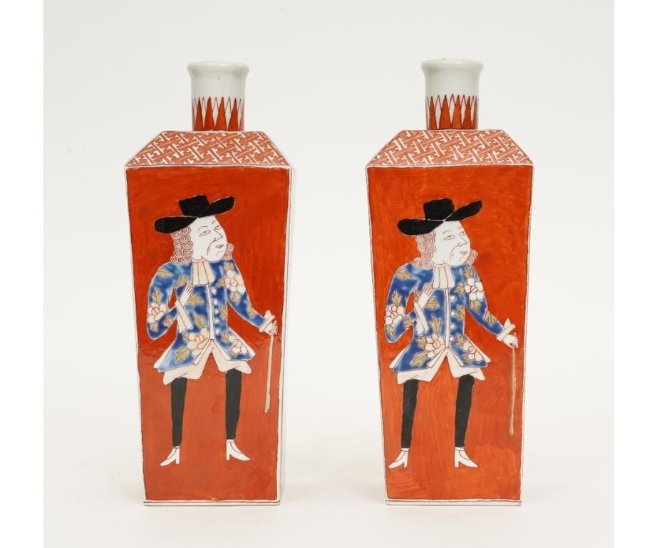 Appraisal: Pair of Japanese porcelain vases each decorated with European figures