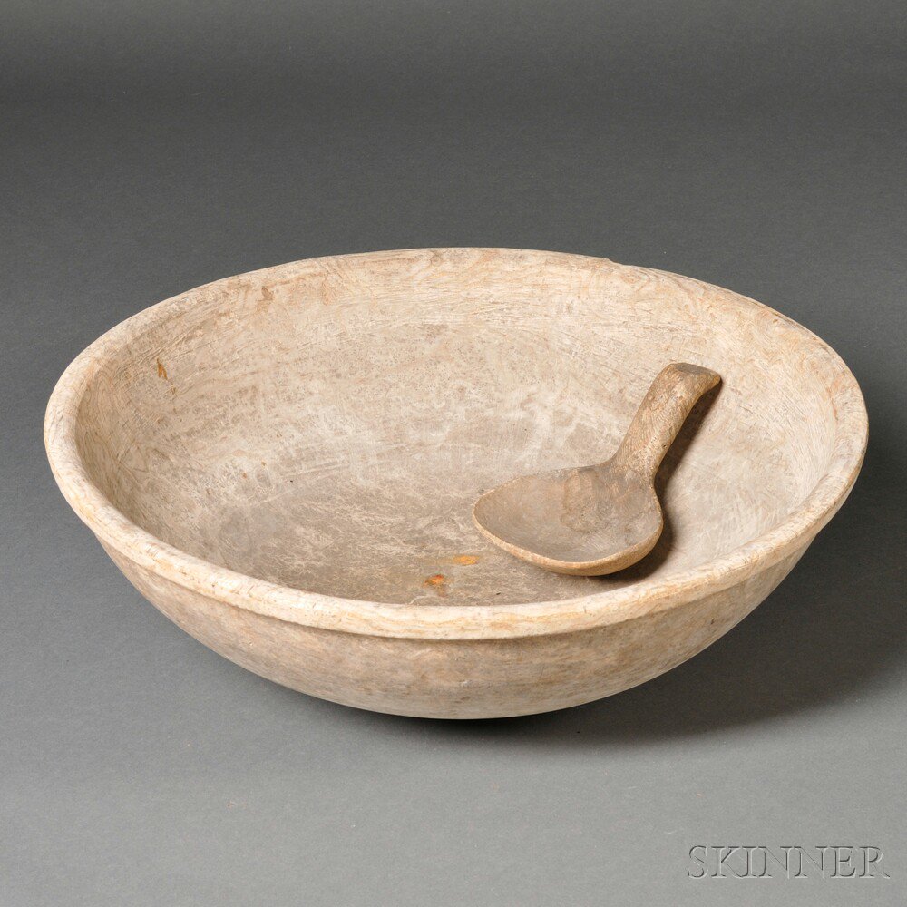 Appraisal: Burl Bowl with Burl Scoop America early th century large