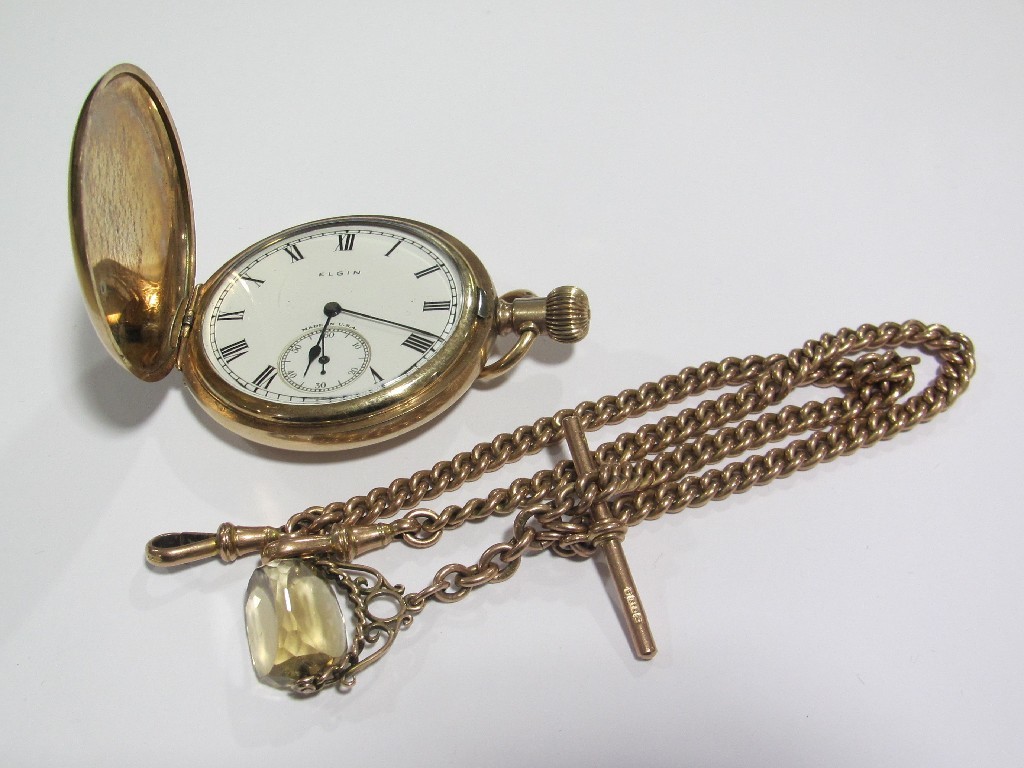 Appraisal: Rolled gold Elgin pocket watch with ct rose gold curb