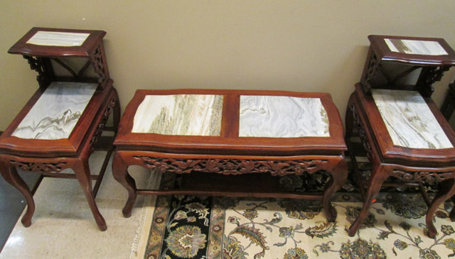 Appraisal: SET OF THREE CARVED HONGMU LIVING ROOM TABLES Chinese export