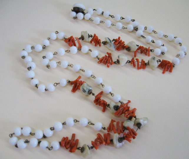 Appraisal: Long Two-Color Faux Coral and Pearl Necklace ca composed of