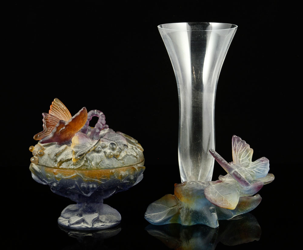 Appraisal: - Daum Pate de Verre Papillon Vase and Box Daum