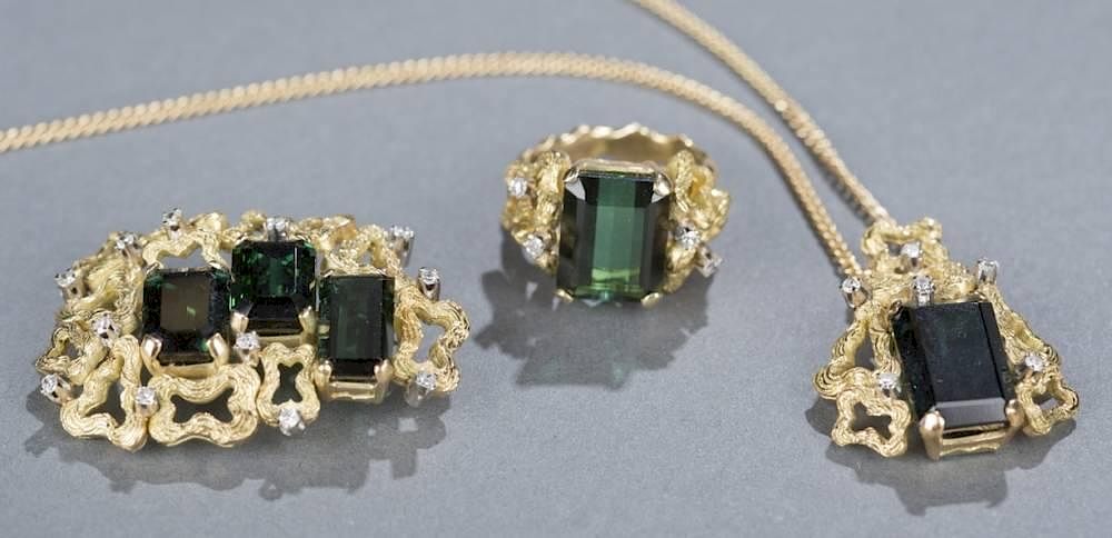 Appraisal: Tourmaline diamond and kt gold ring and pendant Tourmaline diamond