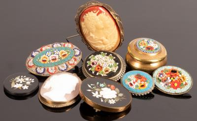 Appraisal: A small group of brooches including micromosaic and shell cameo