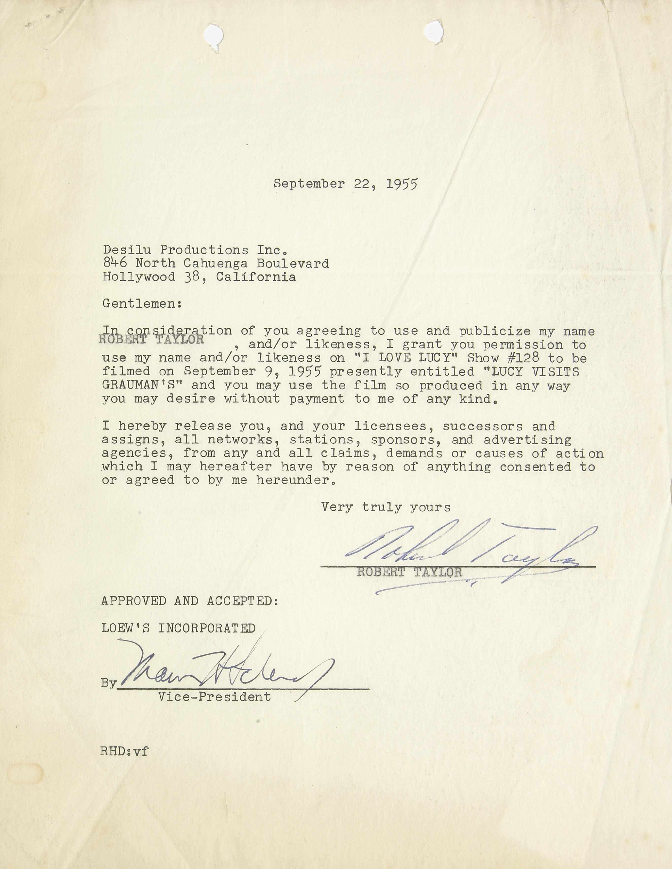 Appraisal: TAYLOR ROBERT - Typed Letter Signed ''Bob'' and Autograph Postcard