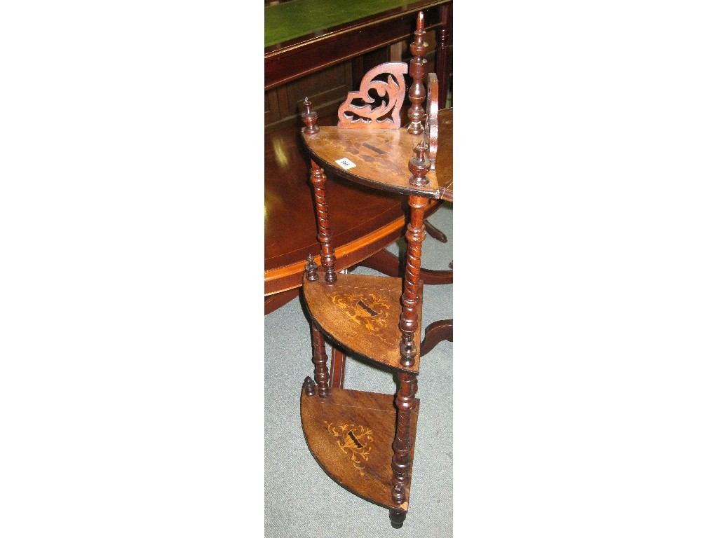 Appraisal: Victorian mahogany and inlaid three-tier corner whatnot