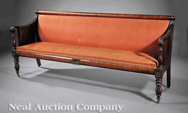 Appraisal: A Late Federal Carved Mahogany Sofa early th c tubular