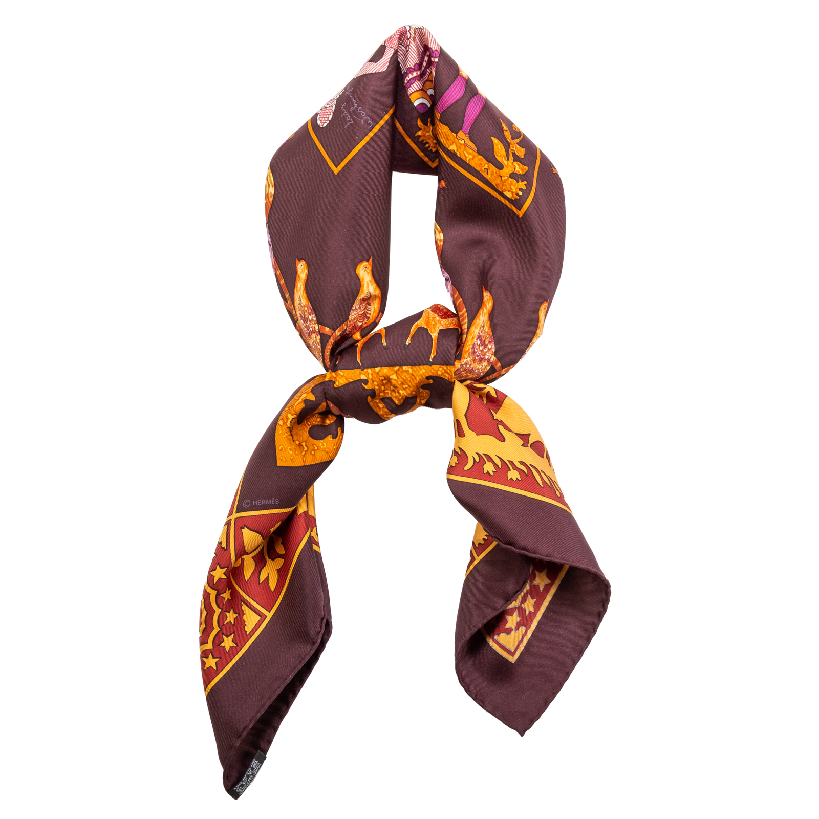 Appraisal: AN HERMES EARLY AMERICA SCARF Maroon and multicolor Hermes cm