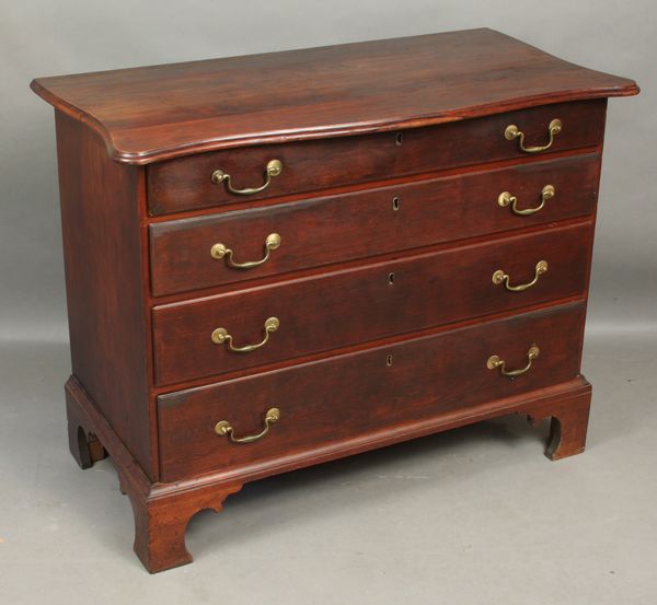 Appraisal: Circa Connecticut River Valley Chippendale cherry four-drawer chest with serpentine