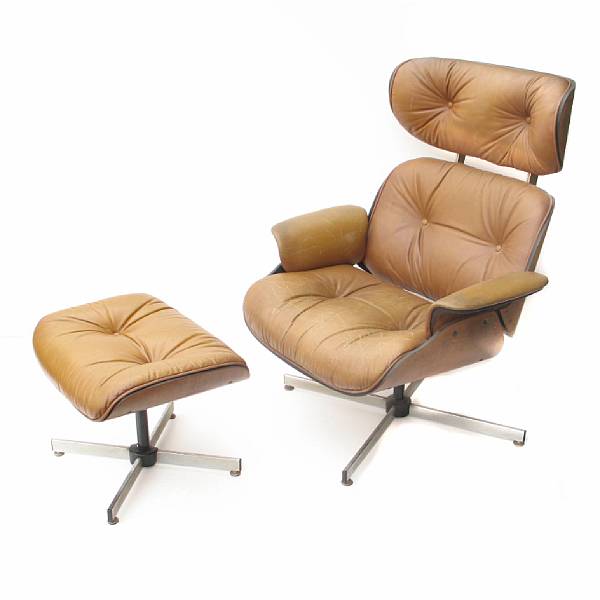 Appraisal: A contemporary Eames style lounge chair and ottoman height of