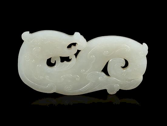 Appraisal: A White Jade Openwork Chilong Pendant Length inches A White