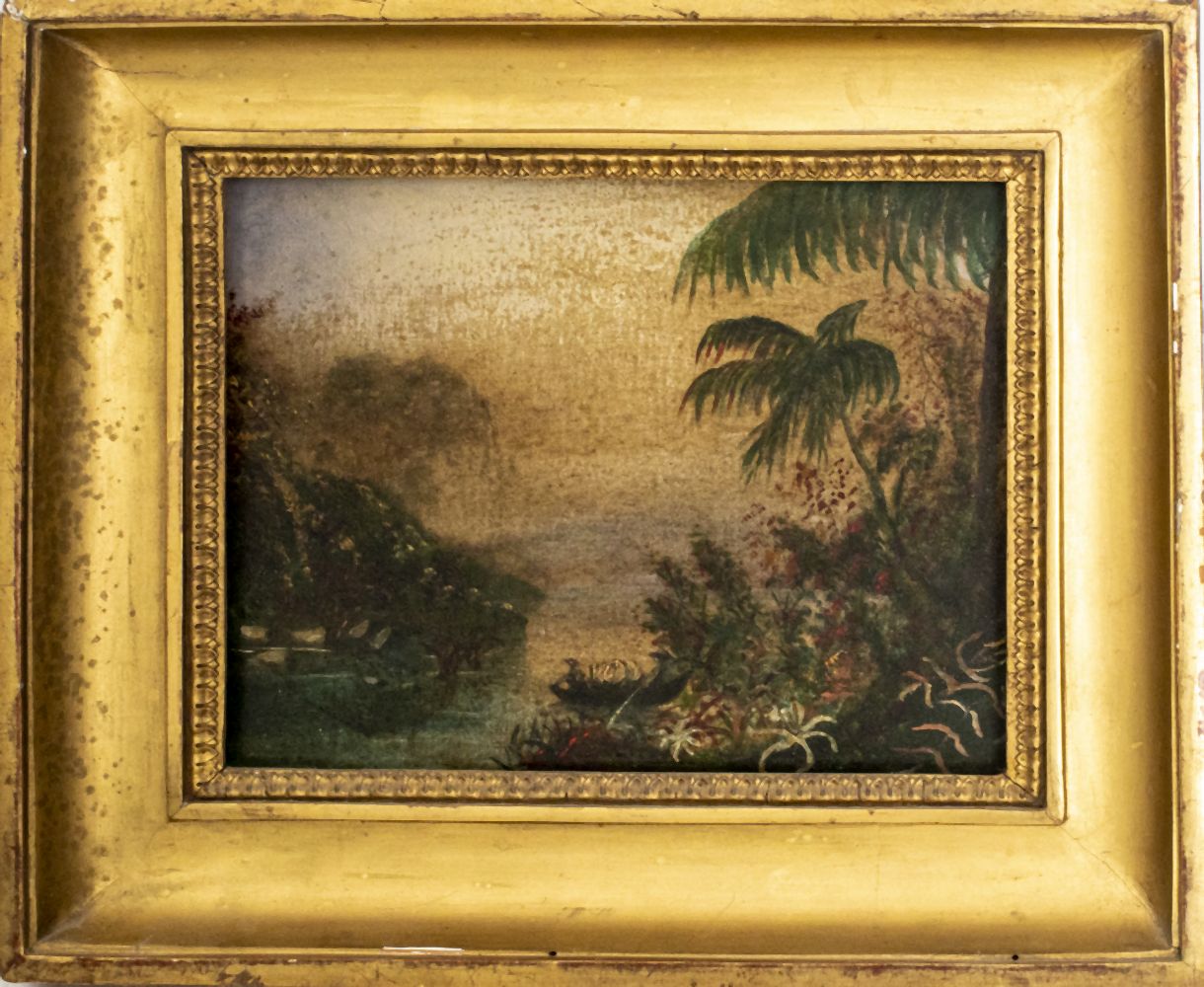 Appraisal: TH C TROPICAL ISLAND LANDSCAPE OIL ON BOARD Nineteenth century