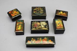 Appraisal: Russian Lacquerware Boxes Russian Lacquerware Boxes