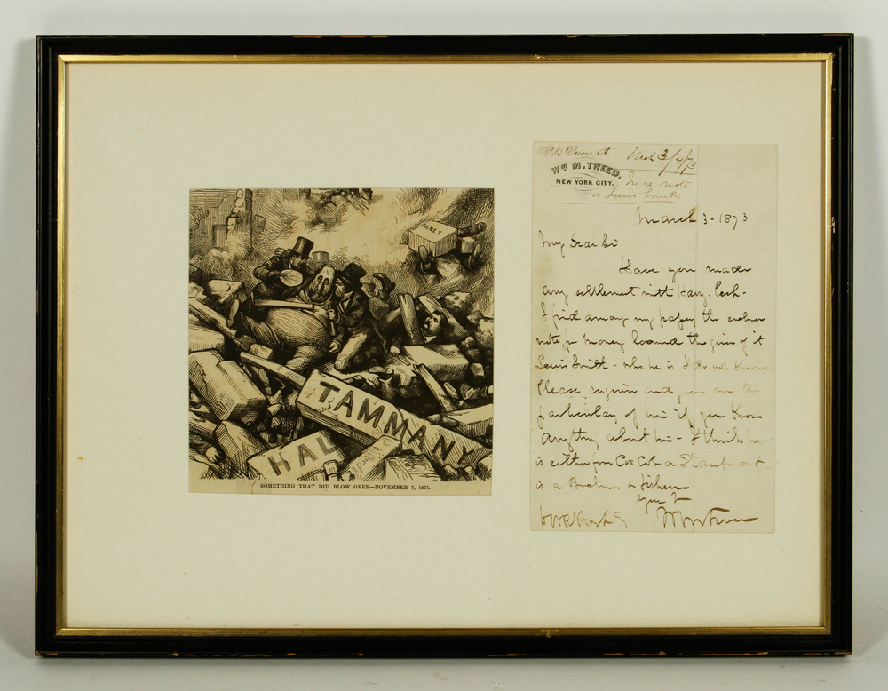 Appraisal: - William Tweed Signed Letter Letter with signature from William