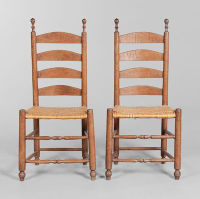 Appraisal: Pair Ladder-Back Side Chairs American possibly Georgia th century figured