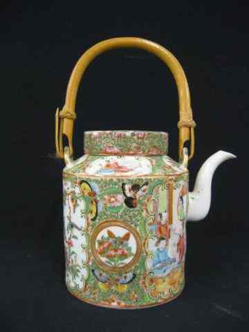 Appraisal: Chinese Rose Medallion Porcelain Teapot bamboo handle circa '' excellent