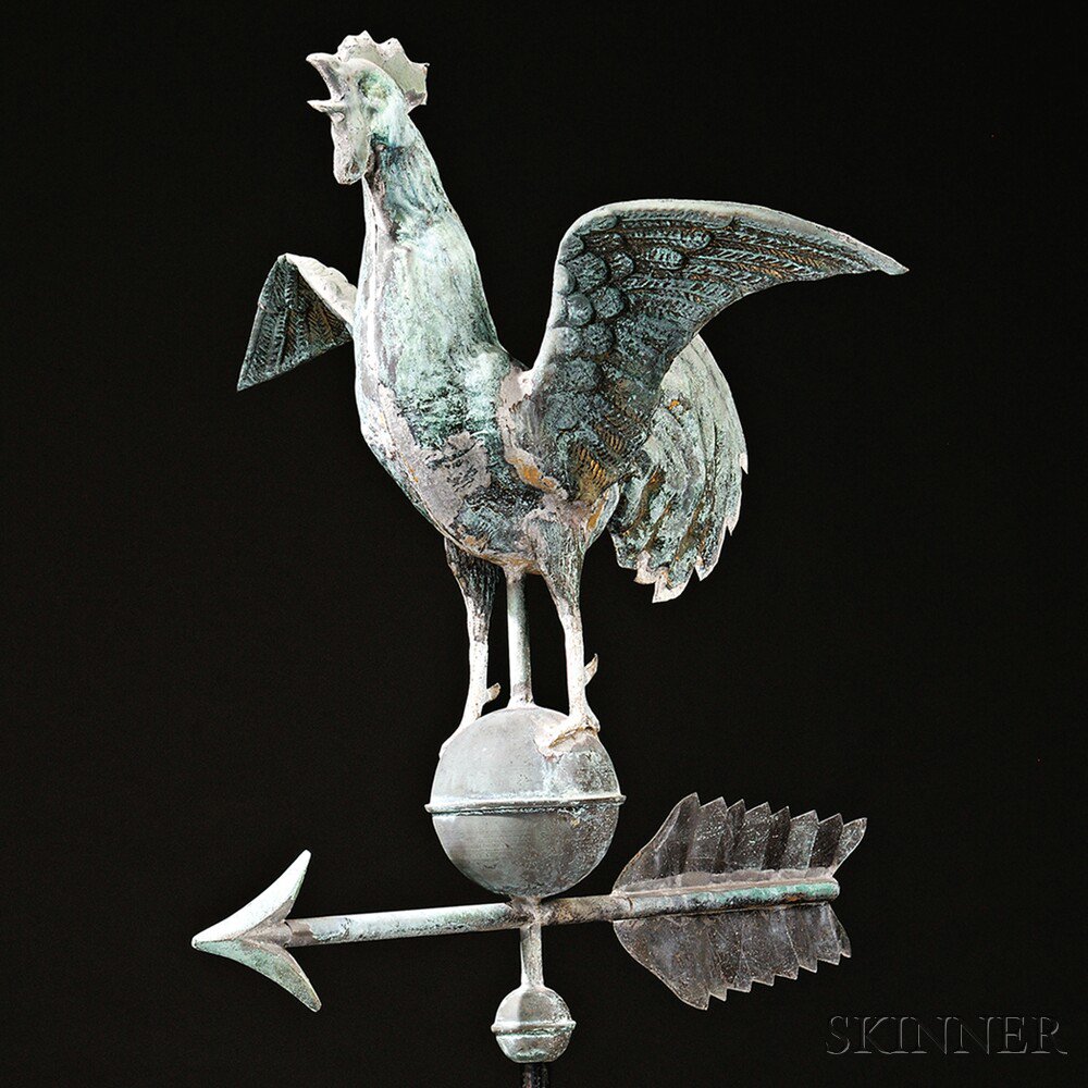 Appraisal: Molded Copper Crowing Rooster Weathervane probably J W Fiske Ironworks