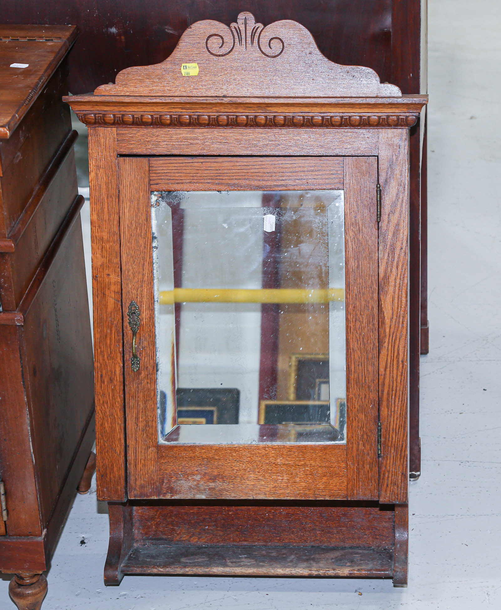 Appraisal: ANTIQUE OAK WALL MOUNT BATHROOM CABINET Circa approximately in H