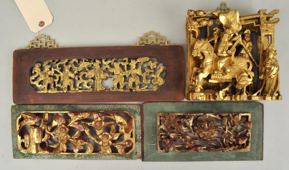 Appraisal: Group Four Chinese Carved Gilt Panels all pierce carved in