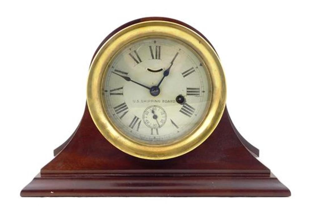 Appraisal: CLOCK Seth Thomas ship's clock round brass case mounted on