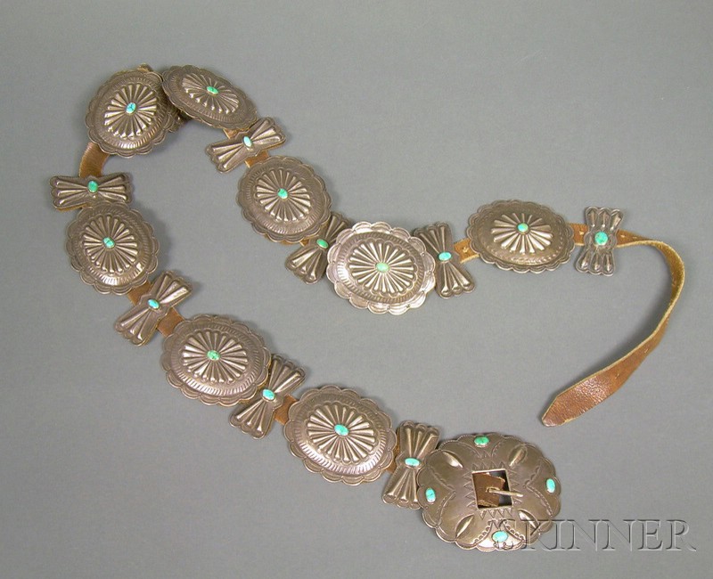 Appraisal: Southwest Silver and Turquoise Concha Belt Navajo eight conchas nine