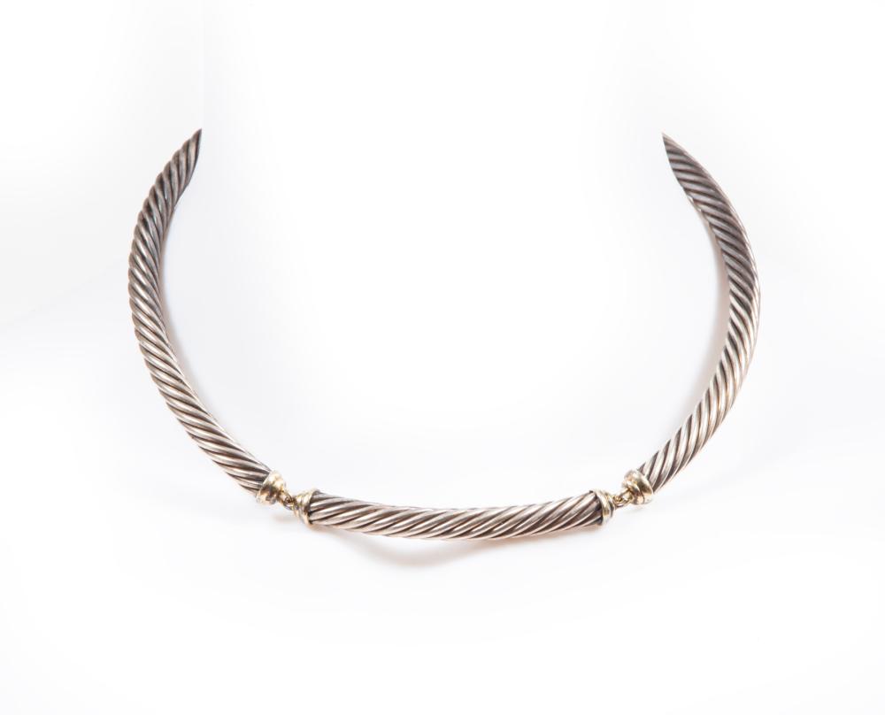 Appraisal: DAVID YURMAN KT YELLOW GOLD AND STERLING SILVER CABLE CHOKERDavid