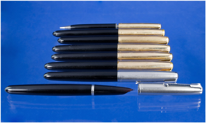 Appraisal: Parker Seven black Parker pens and one black pencil gold