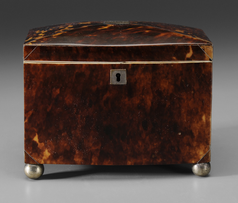 Appraisal: Tortoise Tea Box probably British th century slightly convex top