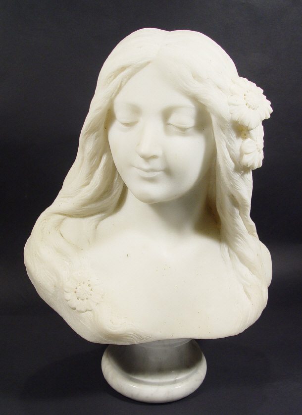 Appraisal: Art Nouveau carved alabaster bust of a young woman on