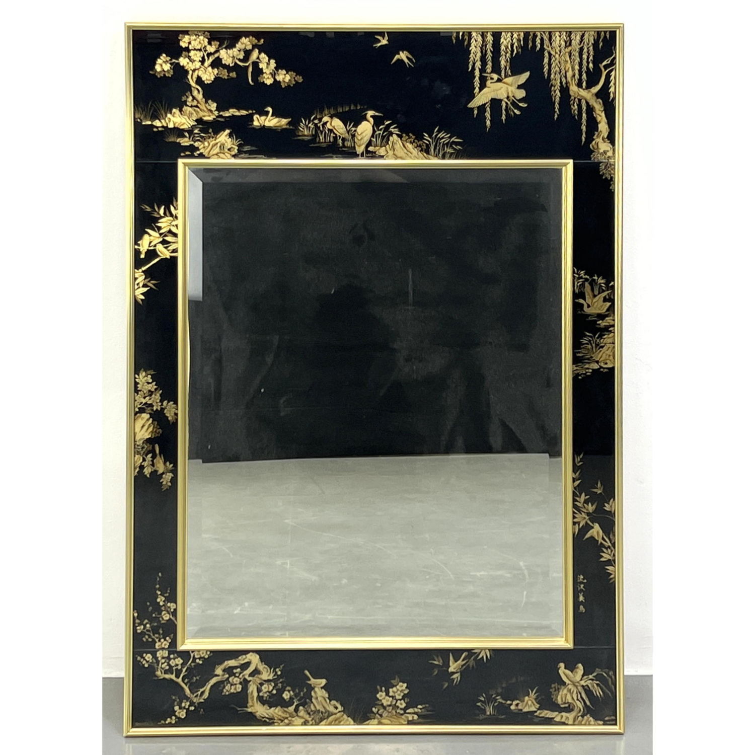 Appraisal: La Barge mirror Eglomise Asian Scene Frame Hand Painted Dimensions