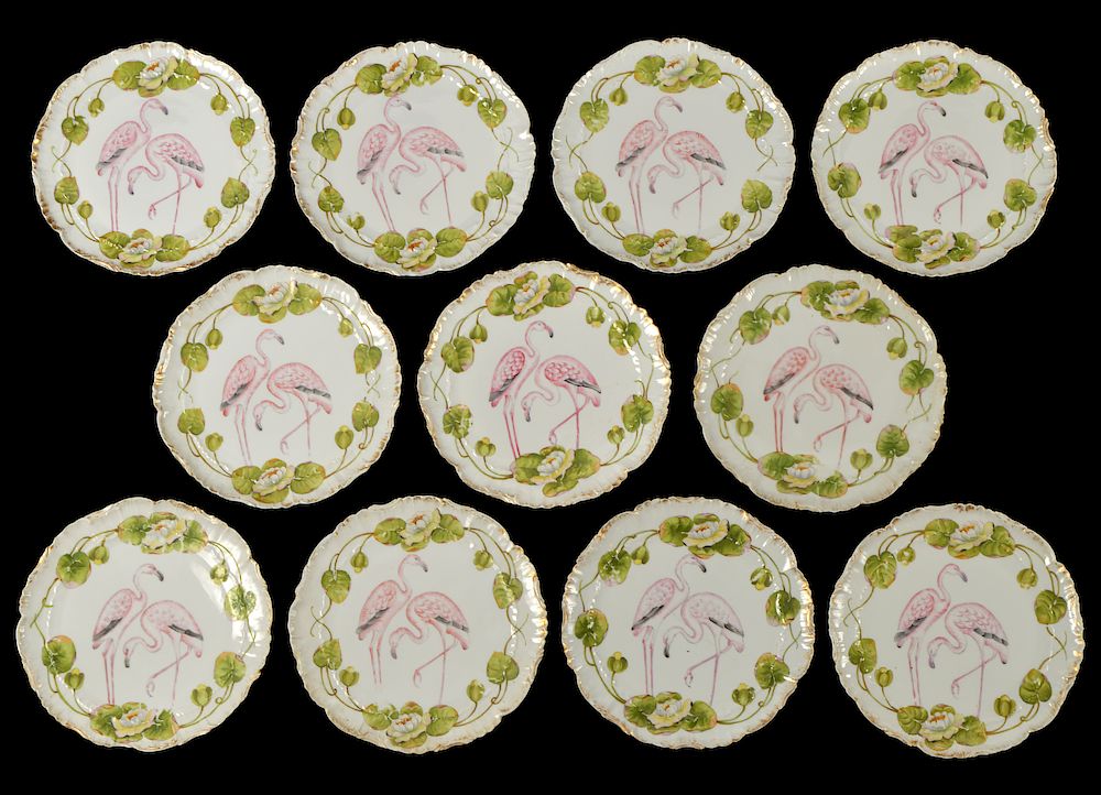 Appraisal: German Schierholz Porcelain Flamingo Plates German porcelain plates decorated with