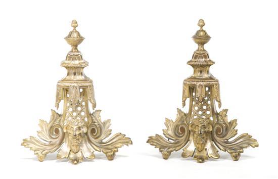 Appraisal: Pair of Louis XVI Style Ormolu Chenets having acorn finial