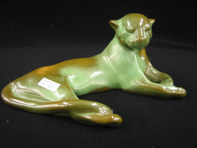 Appraisal: Frankoma Art Pottery Cat Figurine brown green glaze long tall