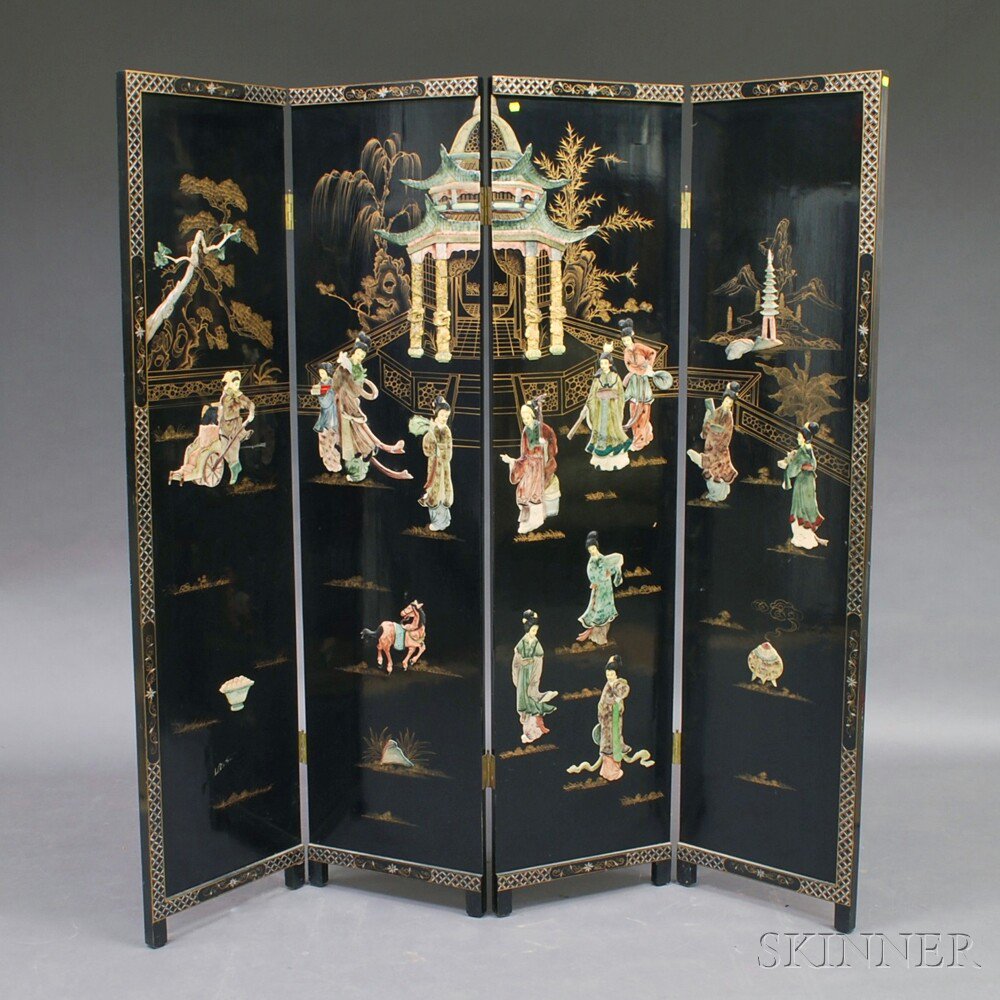 Appraisal: Modern Chinese Four-panel Lacquered Screen ht wd in Estimate -