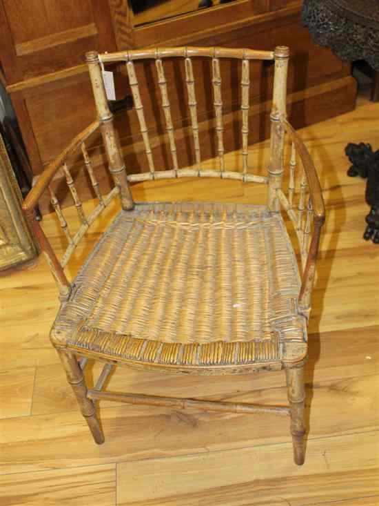 Appraisal: A Regency painted ash faux bamboo chair with cane seat